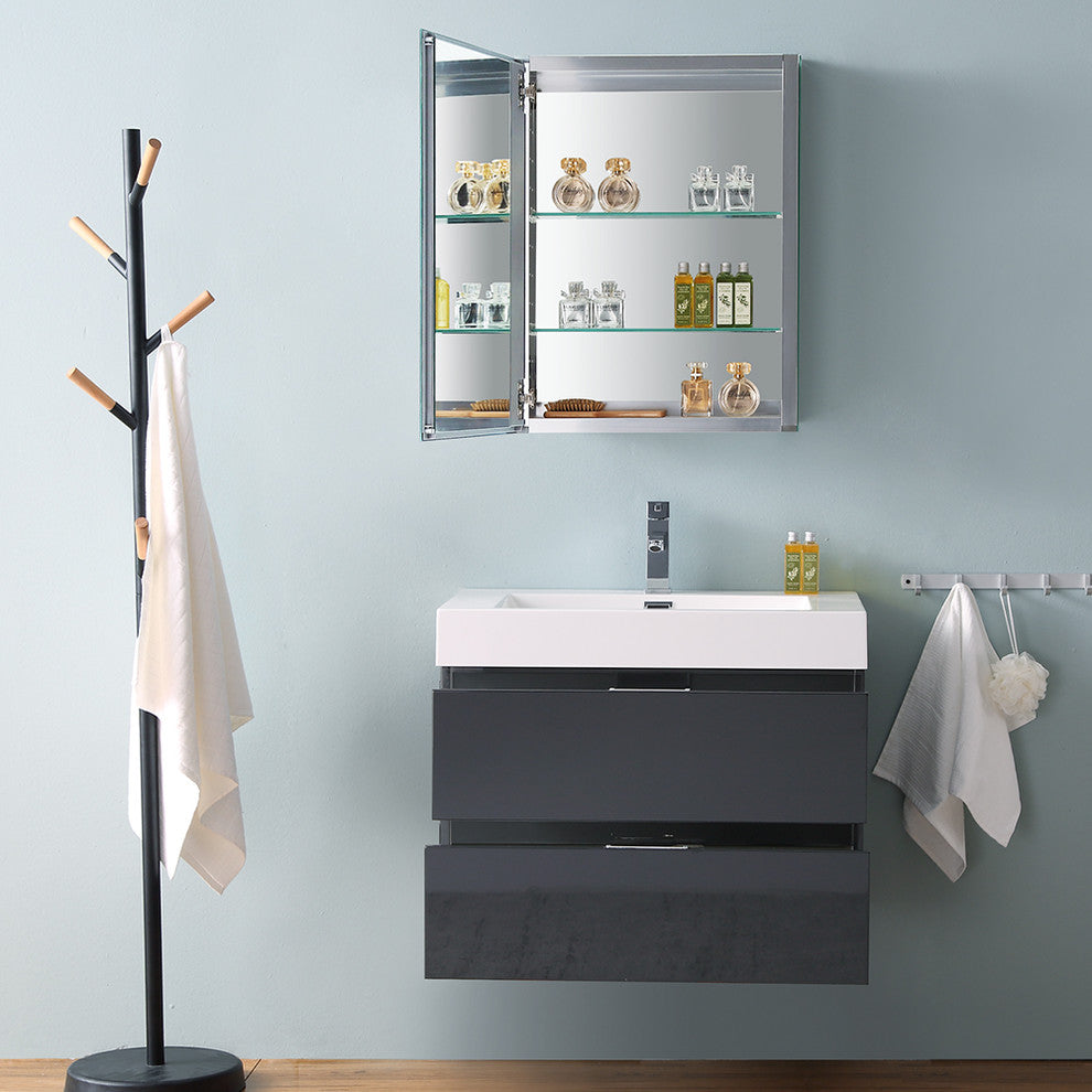 Valencia 30" Dark Slate Gray Wall Hung Vanity Set, Cabinet, Faucet, FFT3071CH