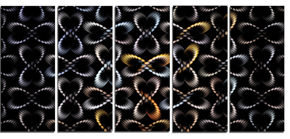 Yellow Pattern of Butterflies, Abstract Canvas Art Print, 60"x28", 5 Panels