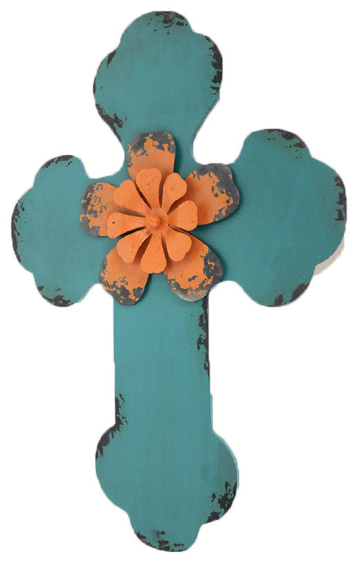 1" x 15.75" x 23.75" Blue Rustic Cross Wooden Wall Decor