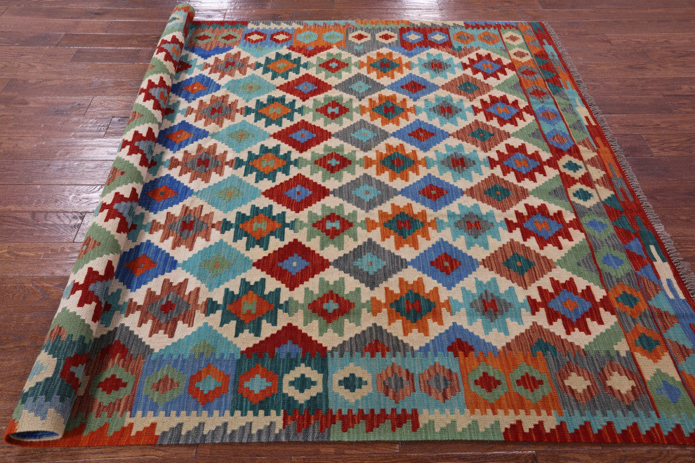 6' 7" X 9' 9" Flat Weave Kilim Reversible Wool On Wool Rug - Q12548