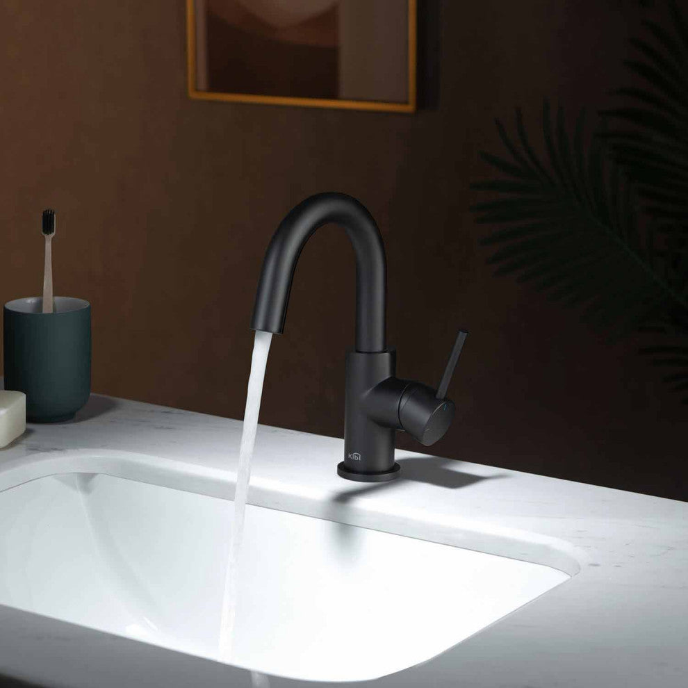 Circular Single Handle High-arc Bathroom Sink Faucet With Drain, Matte Black