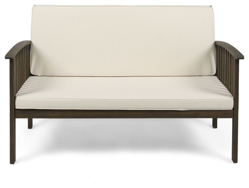 Grace Outdoor Acacia Wood Loveseat, Gray Finish and Cream