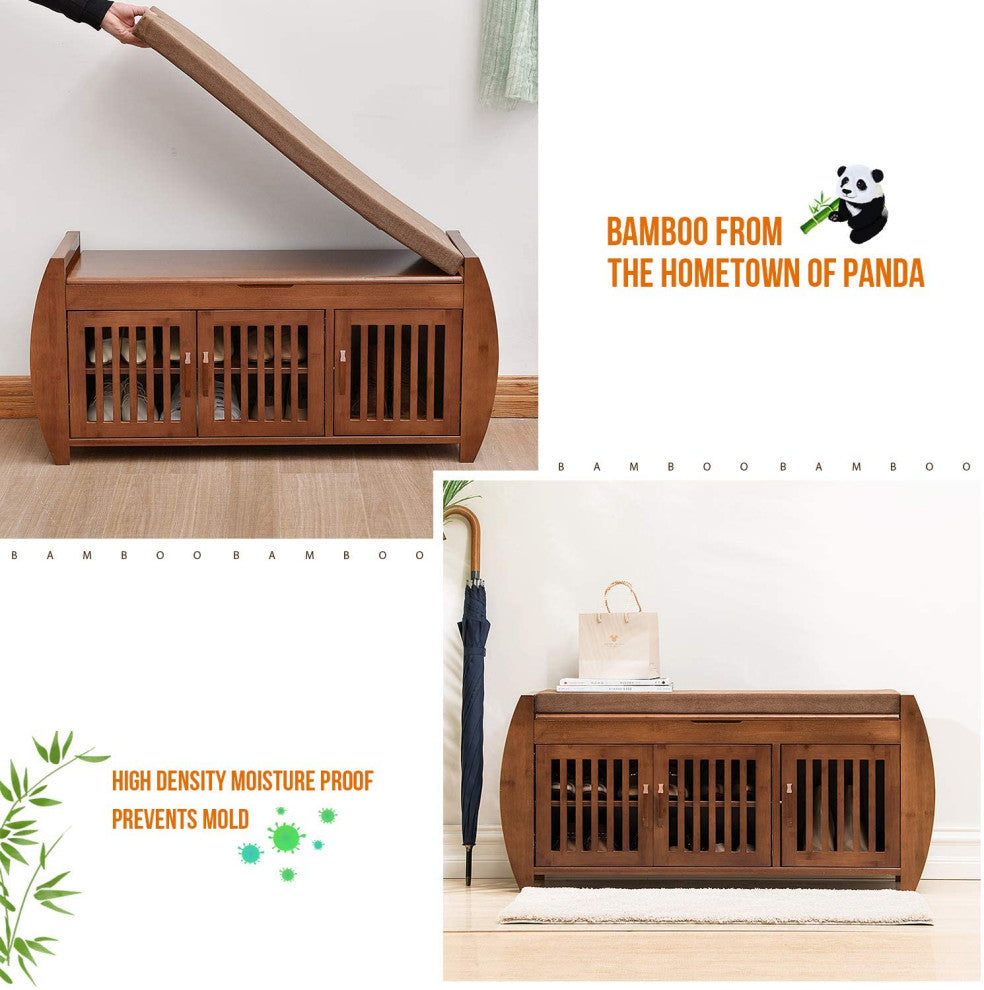 Elecwish Bamboo Shoe Bench Rack with Cushion, Side  Drawer