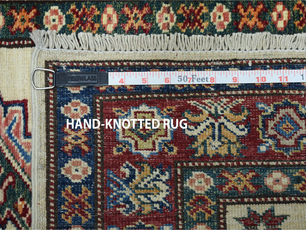 Ivory Super Kazak Geometric Design Hand-Knotted XL Runner Rug, 2'9"x19'1"