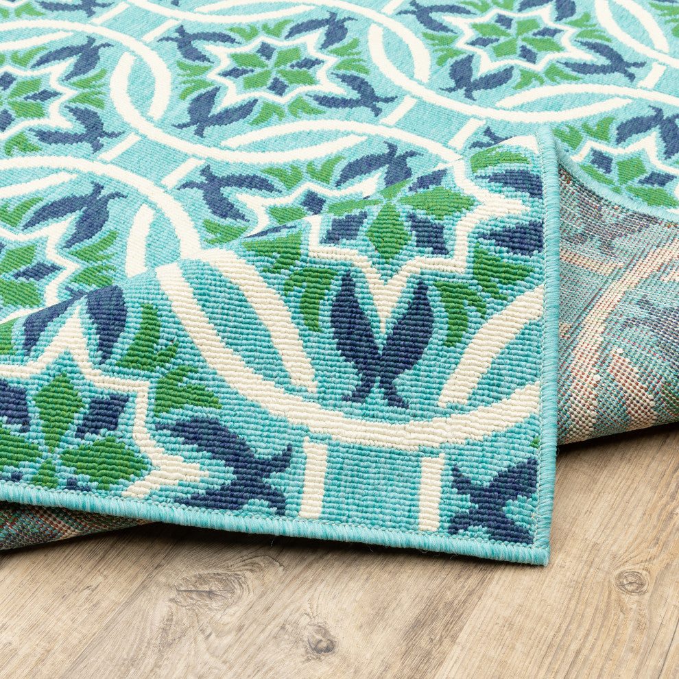 Madelina Floral Blue and Green Indoor or Outdoor Area Rug, 8'6"x13'