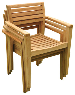 5-Piece Outdoor Teak Dining Set, 60" Round Table, 4 Montana Stacking Chairs