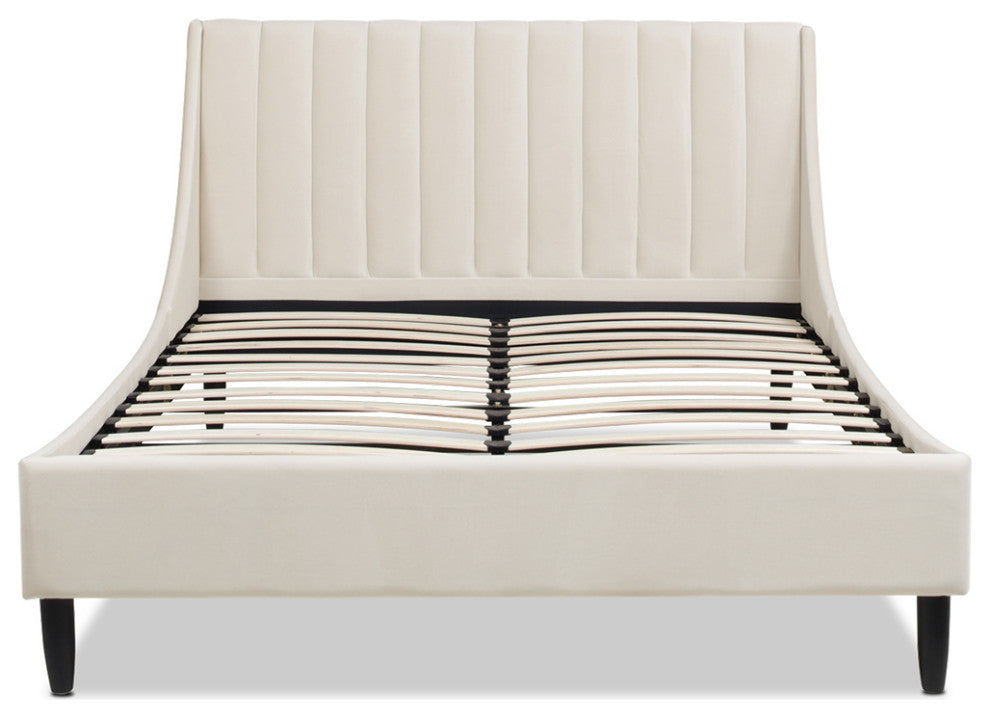 Aspen Modern Vertical Tufted Upholstered Platform Bed, French Beige Performance Velvet, Queen