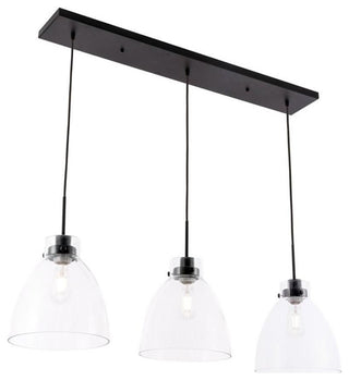 Living District Frey 3-Light Mid-Century Metal Pendant in Black and Clear