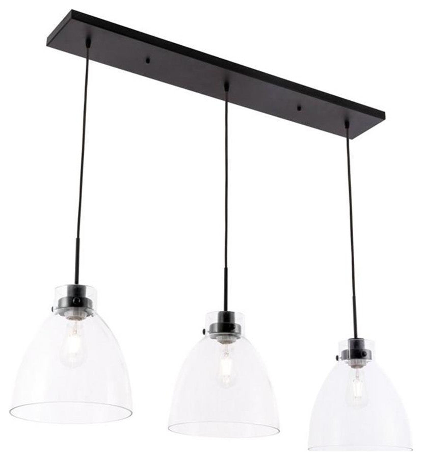 Living District Frey 3-Light Mid-Century Metal Pendant in Black and Clear