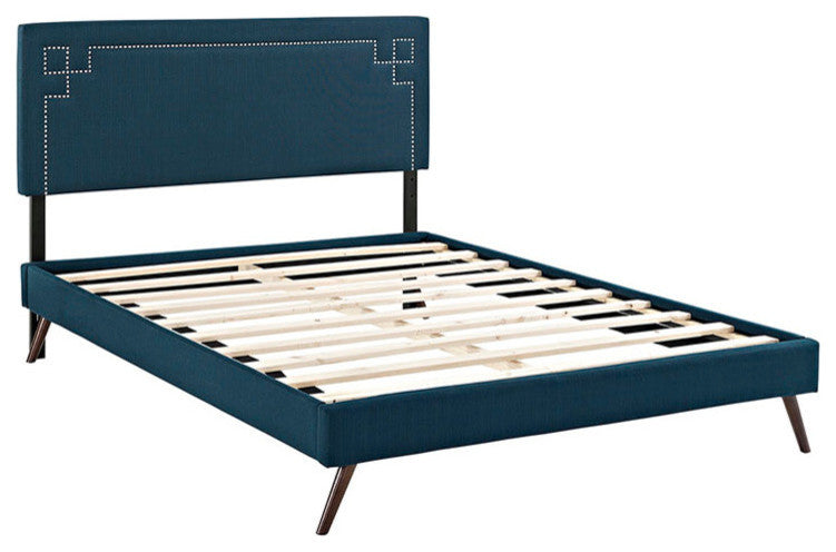 Modway Josie King Fabric Platform Bed With Round Splayed Legs, Azure