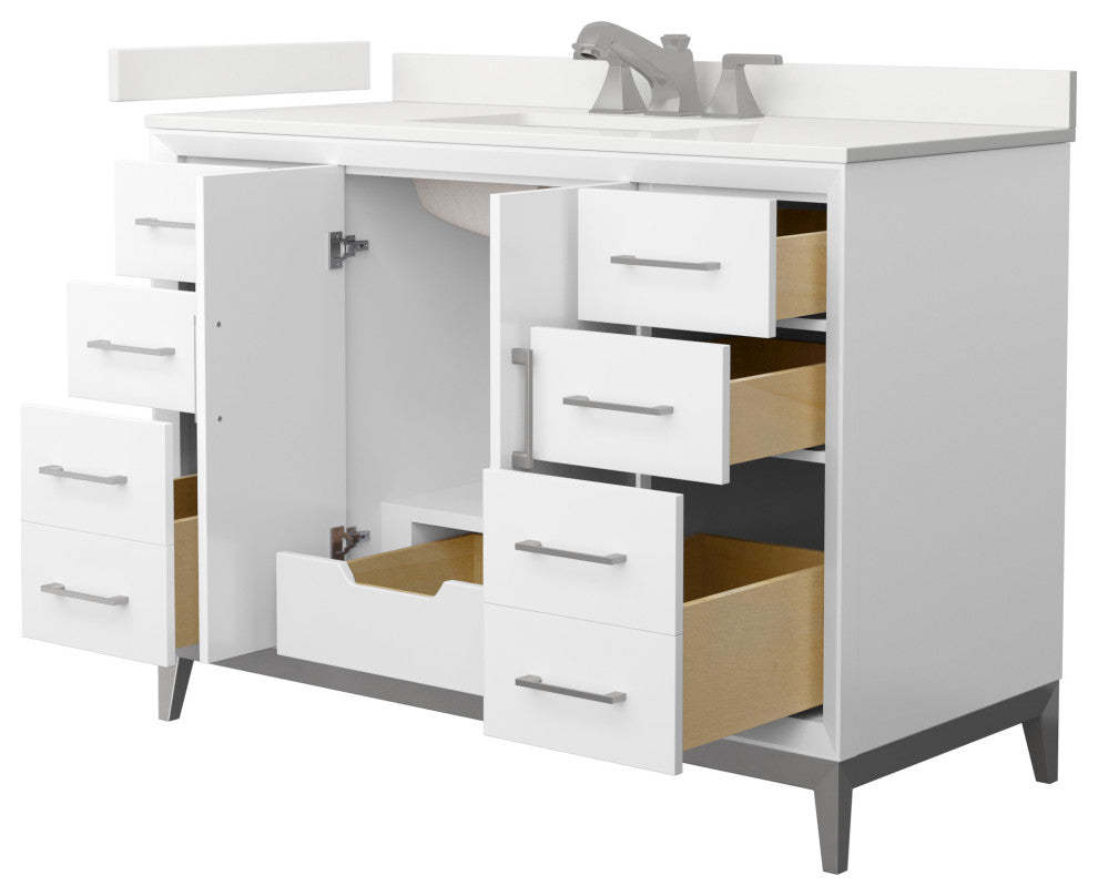 Amici 48" Single Vanity, Quartz Top, 3-Hole, Nickel Trim
