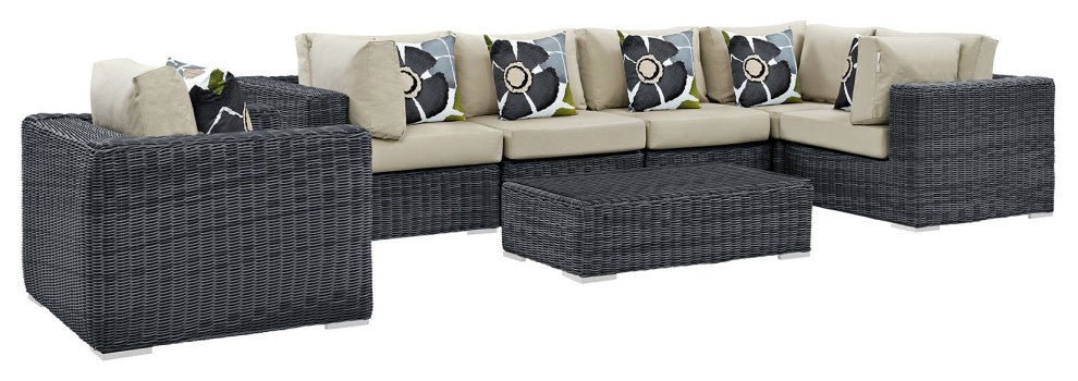 Canvas Antique Beige Summon 7-Piece Outdoor Patio Sunbrella Sectional Set