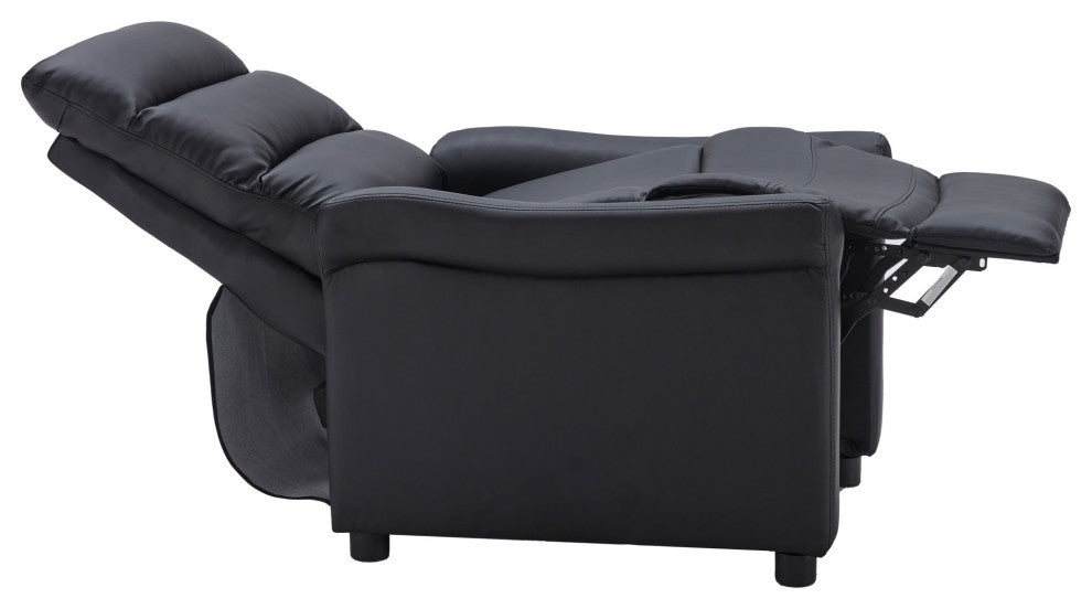 Black Faux Leather Modern Manual Recliner Chair