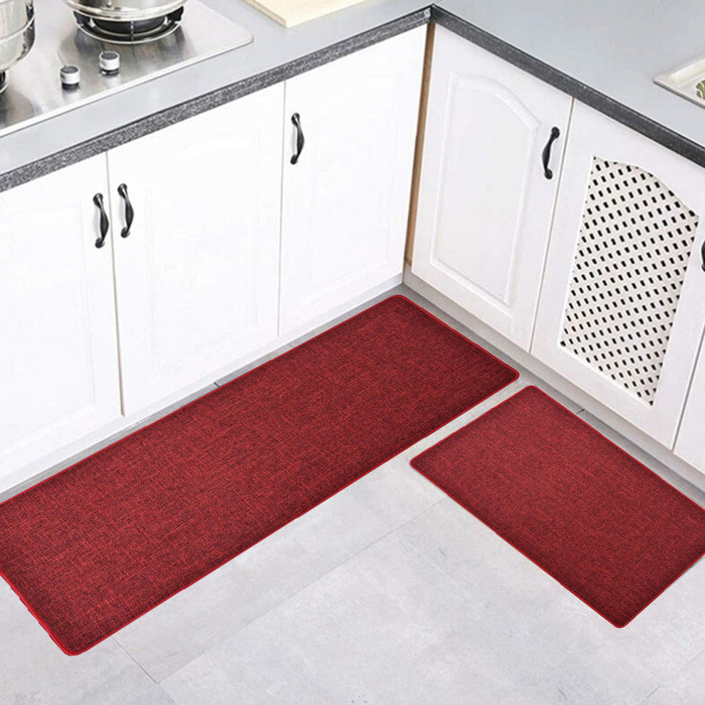 Woven Effect, Red, Kitchen Mat