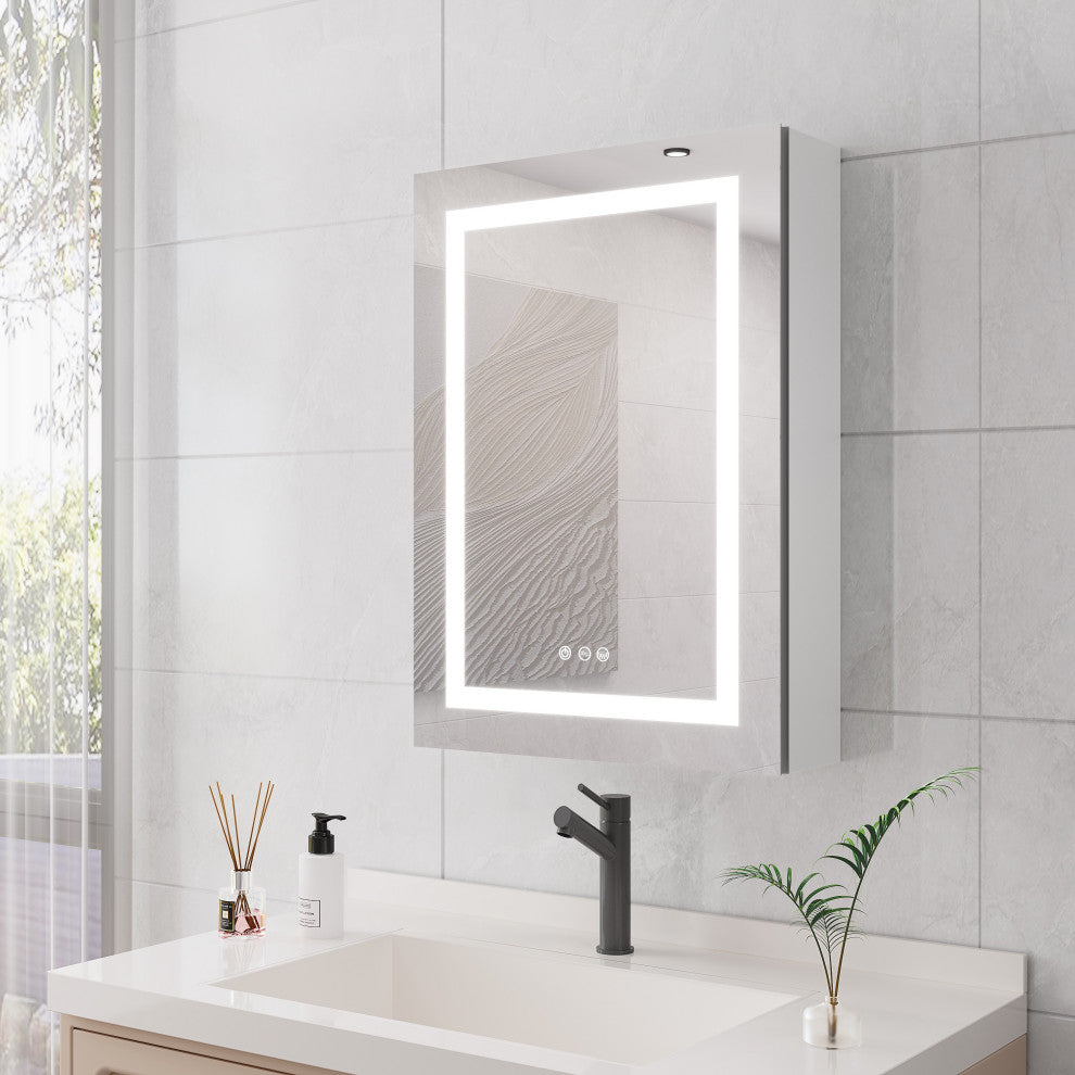 20" Surface Mount Aluminum Medicine Cabinet with Mirror and LED Lights