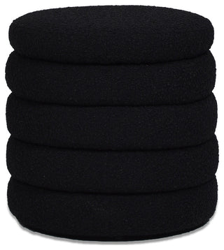 Fuji 19" Oversized Horizontal Tufted Round Storage Ottoman, Ebony Black Boucle