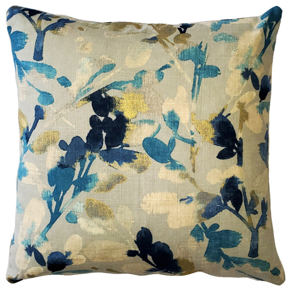 Linen Leaf Indigo Throw Pillow 20x20, with Polyfill Insert