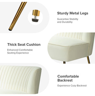 Velvet Tufted Loveseat Sofa With Golden Base, Ivory