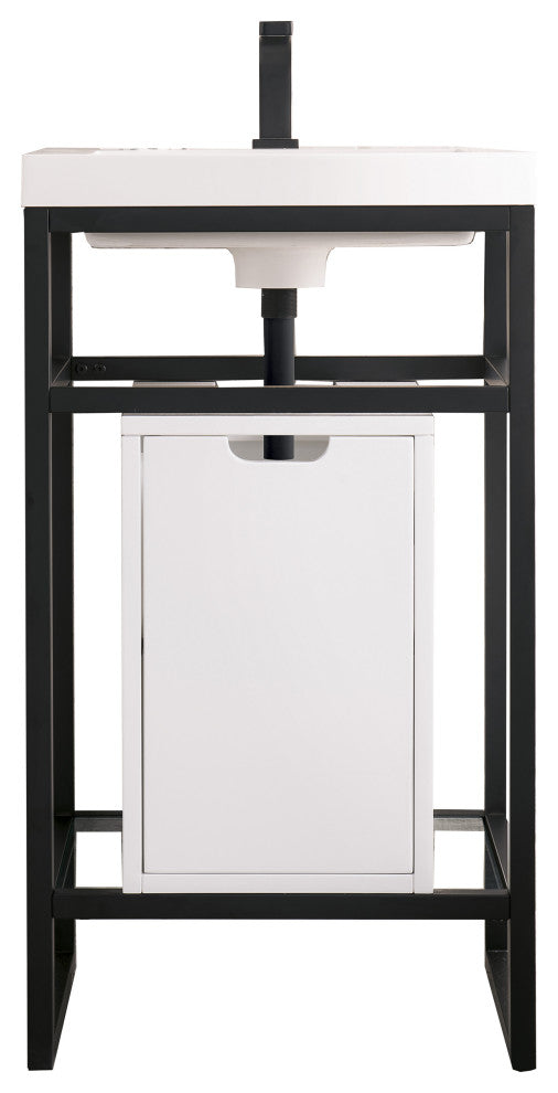 Boston 20" Sink Console, Matte Black, Gloss White, White Gloss Top