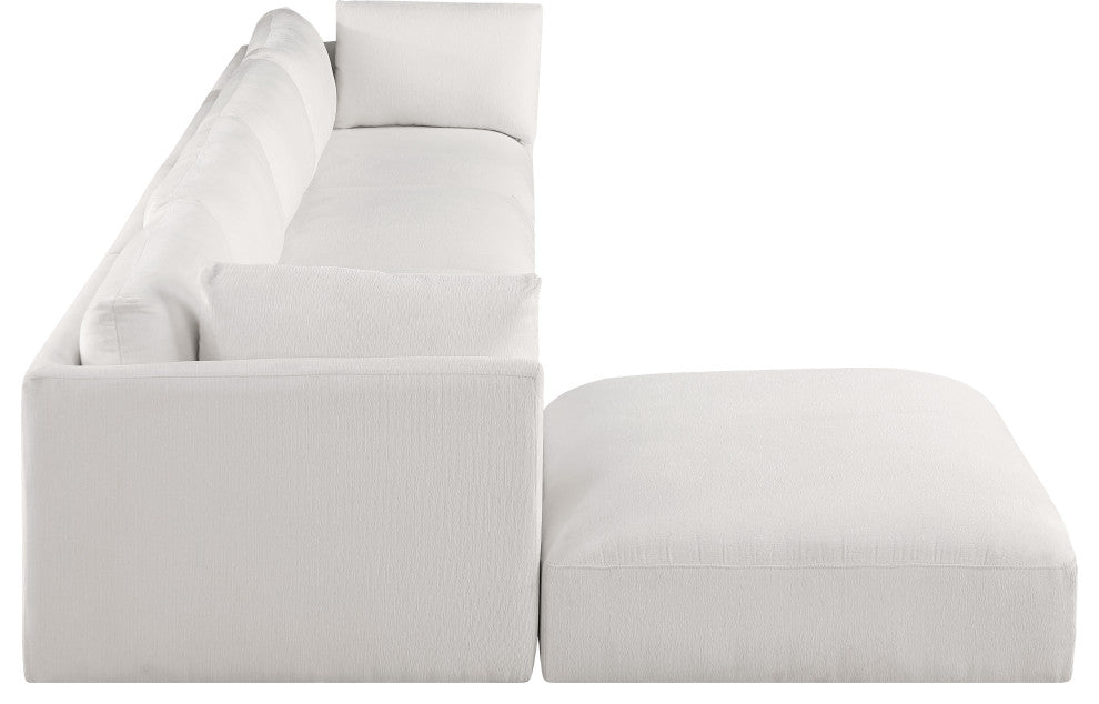 Ease Fabric Upholstered L-Shaped Modular Sectional, Cream, 4 Piece: 2 Corner, 2 Armless, 1 Ottoman