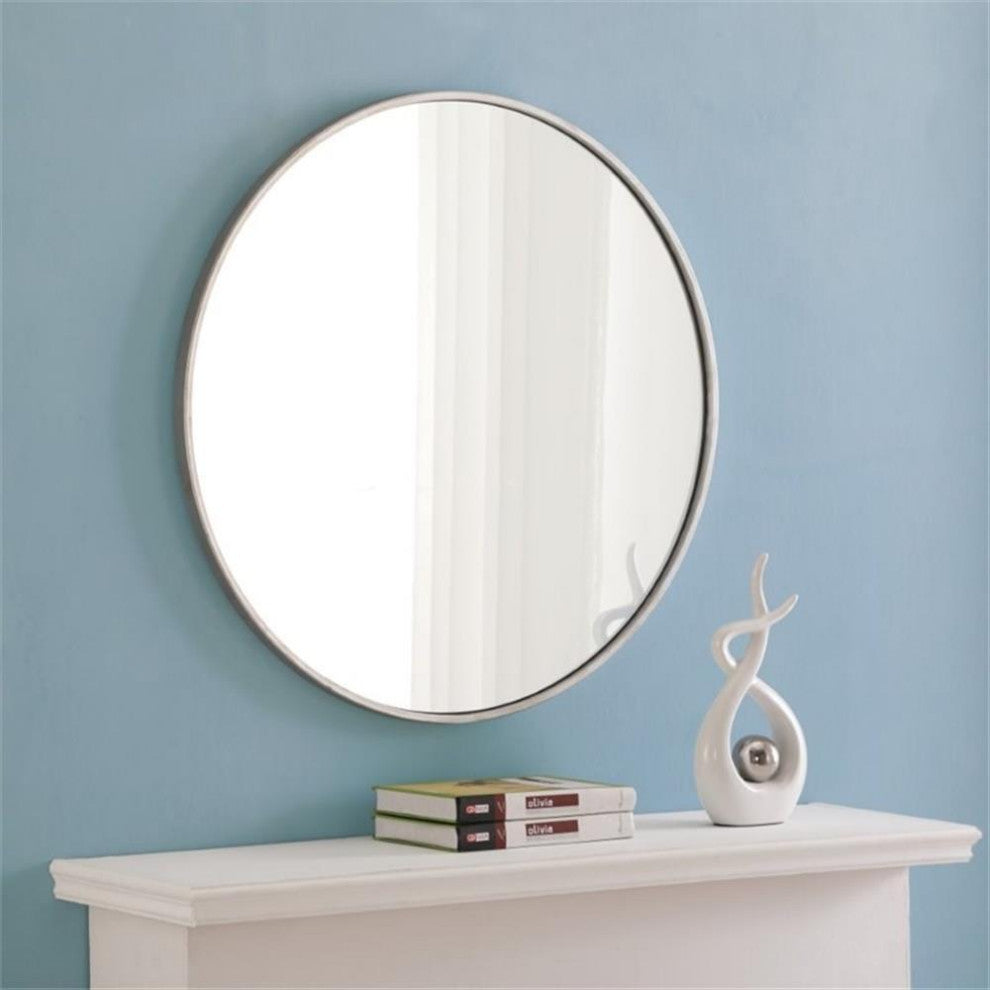 Elegant Decor Eternity 28" Round Metal Frame Mirror in Silver