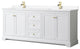 80"DBL Bath Vanity, White, White Cult. Marble Countertop, Sinks, Gold Trim