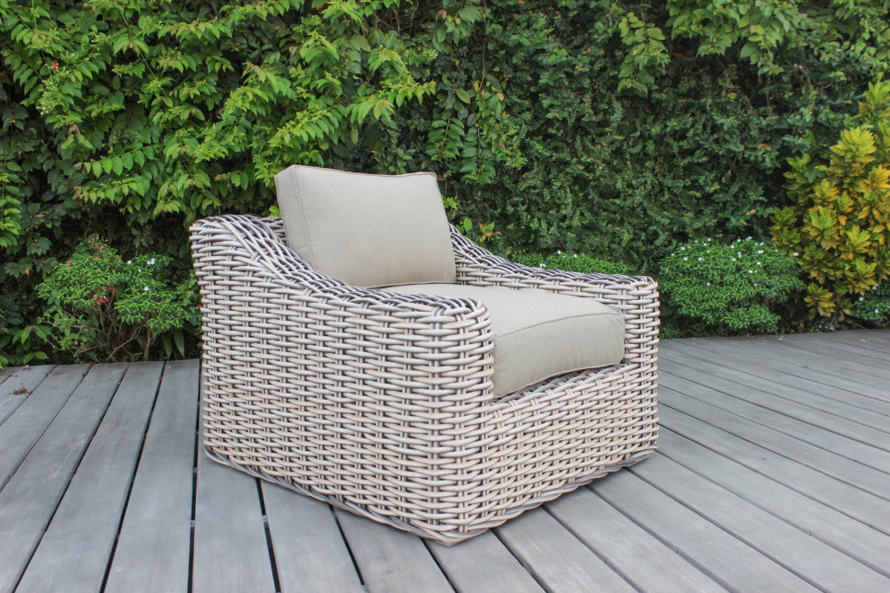Alejandra 6-Piece Outdoor Wicker Furniture Set With Coffee Table, White and Gray
