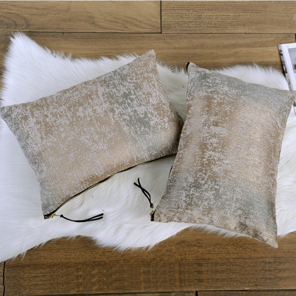 Jacquard Chenille Big Zipper Pillow Cover Set, Taupe / Khaki, 2 Piece, 14"x26"