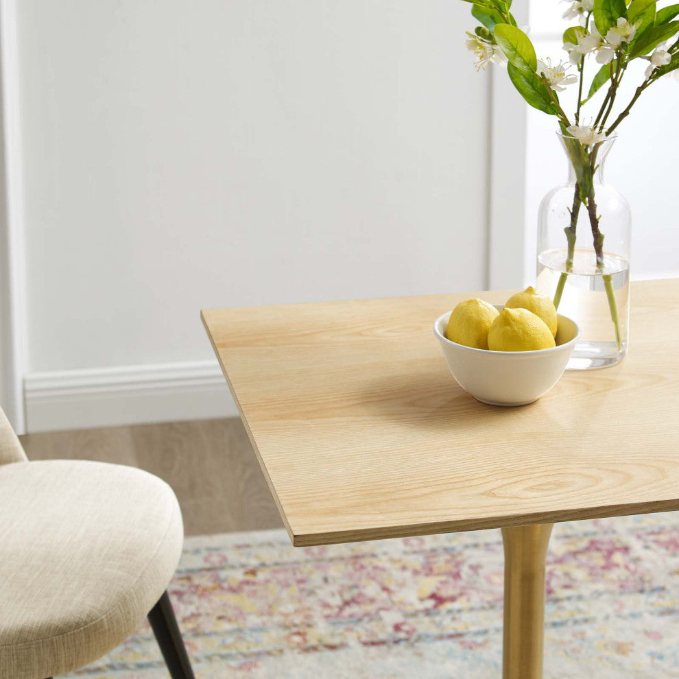 Dining Table, Square, Wood, Gold Brown Natural, Modern, Cafe Bistro Restaurant