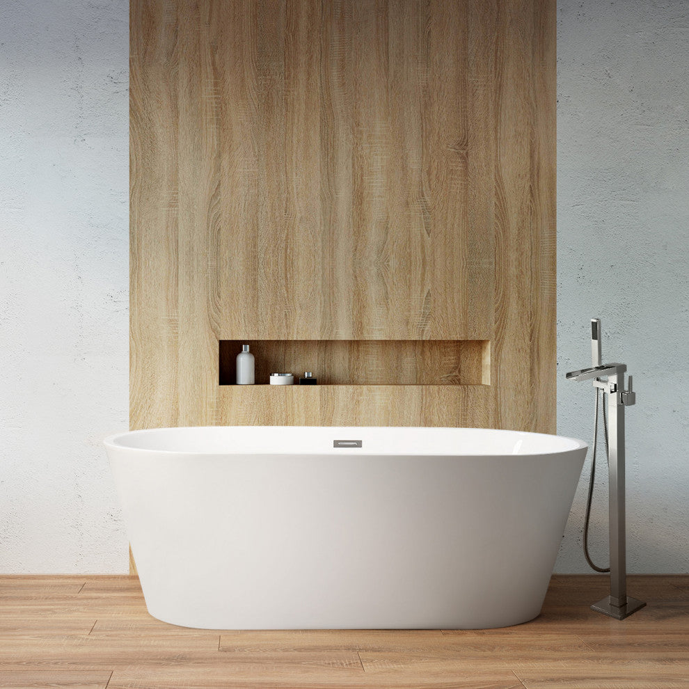 Lexora Melina Freestanding Acrylic Bathtub, Chrome Drain