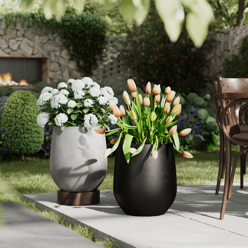 DTY Signature Mount Wilson 1-piece Fiberstone Tapered Planter, Black, Large