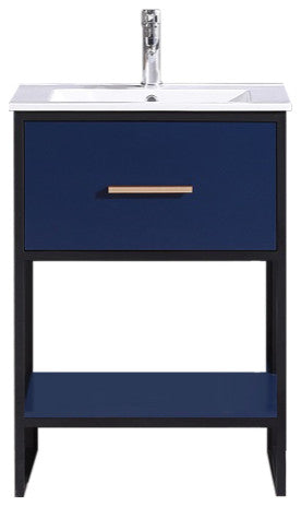24" Blue Finish Sink Vanity With Black Metal Frame, PVC