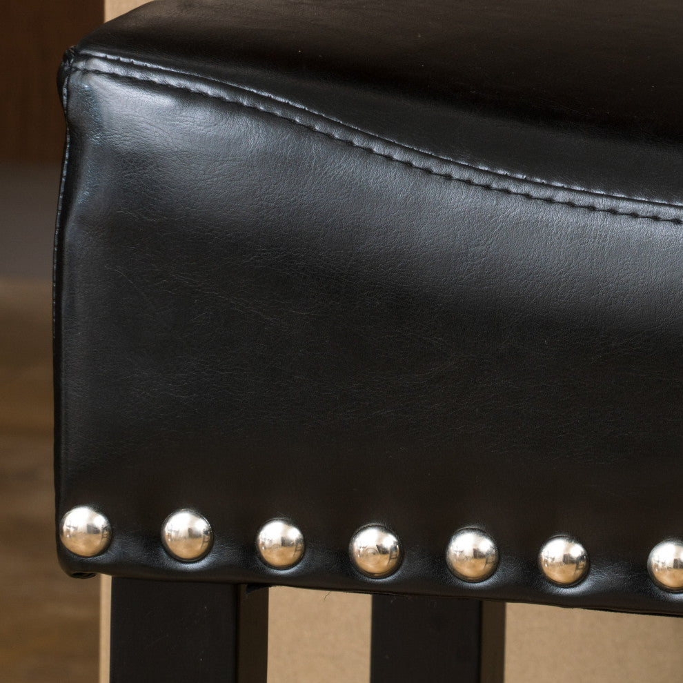 GDF Studio Chantal Backless Leather Stools, Set of 2, Black, Counter Height: 26"