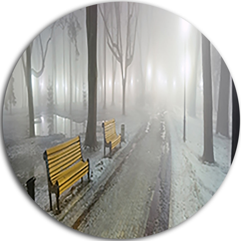 Yellow Seats In Mariinsky Garden, Landscape Disc Metal Wall Art, 38"