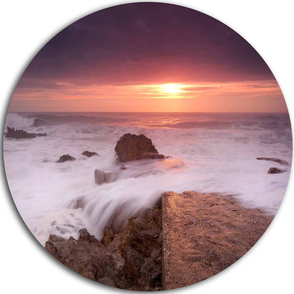 Flowing Waves At Cable Shallow Coast, Seascape Disc Metal Wall Art, 23"