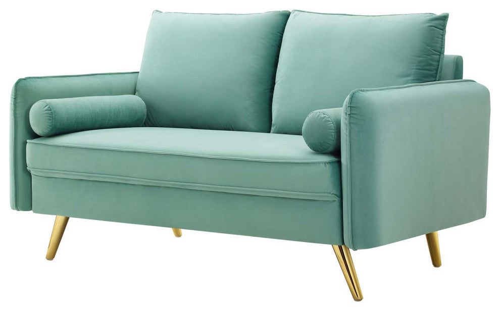 Loveseat Sofa, Velvet, Blue, Modern, Living Lounge Room Hotel Lobby Hospitality