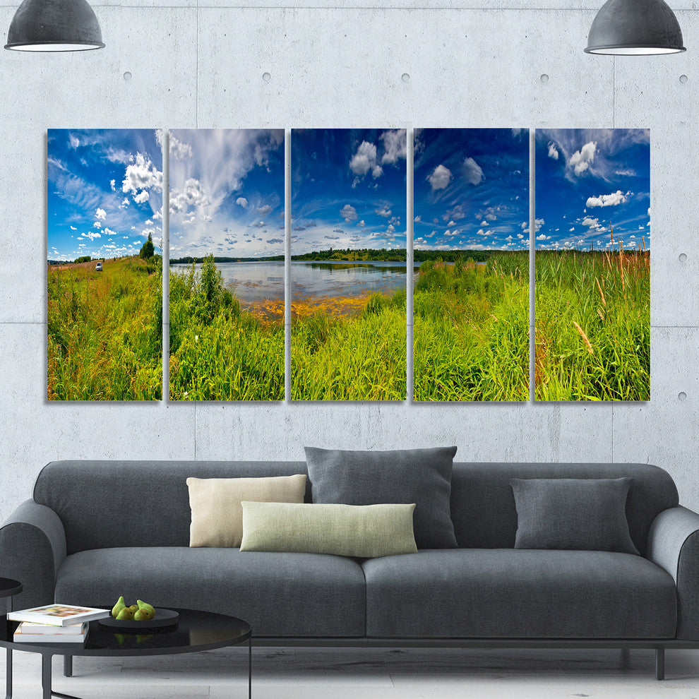 Ideal Summer Meadow Panorama, Landscape Canvas Art Print, 60"x28", 5 Panels
