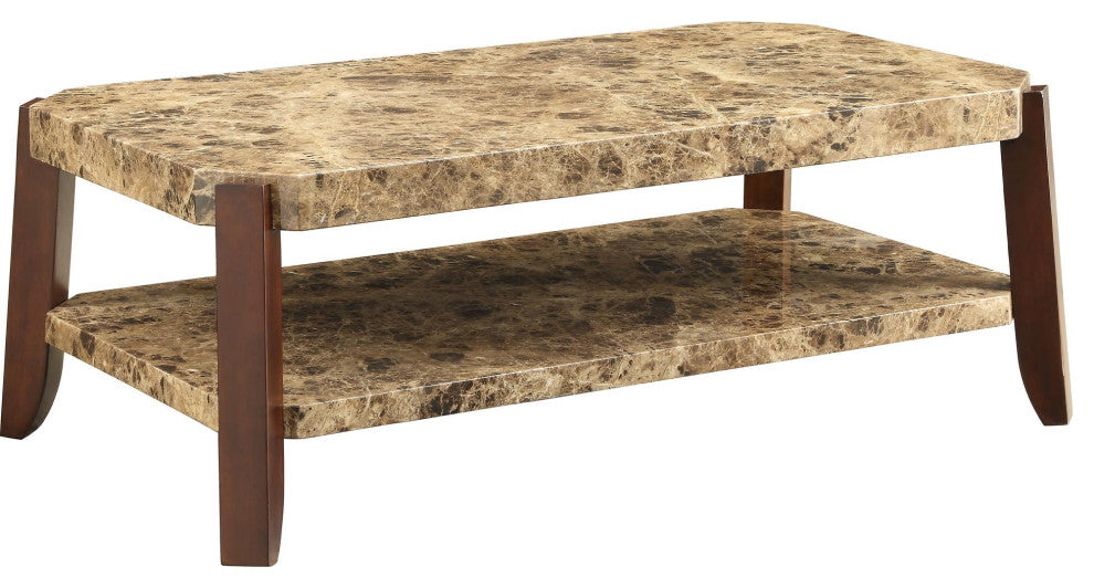 48"x26"x18" Faux Marble and Brown Coffee Table