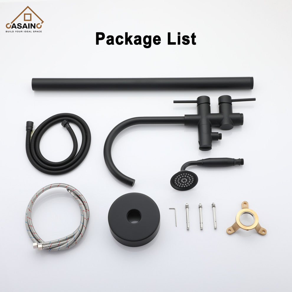 6 GPM Freestanding Bathtub Faucet with Hand Held Shower and Double Handle, Matte Black