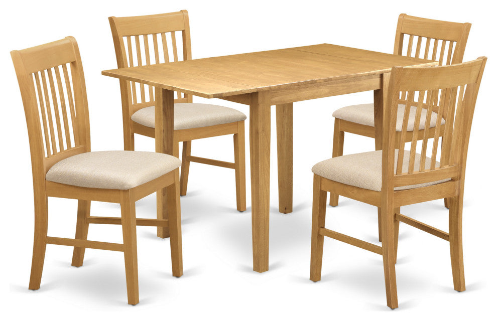 5Pc Dining Set Features A Small Table, 4 Chair, Linen Fabic Seat, Oak Finish