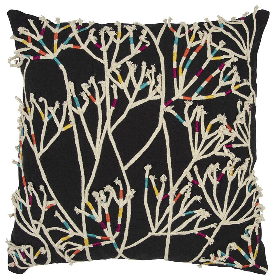 Black Cream Impressionistic Branch Throw Pillow