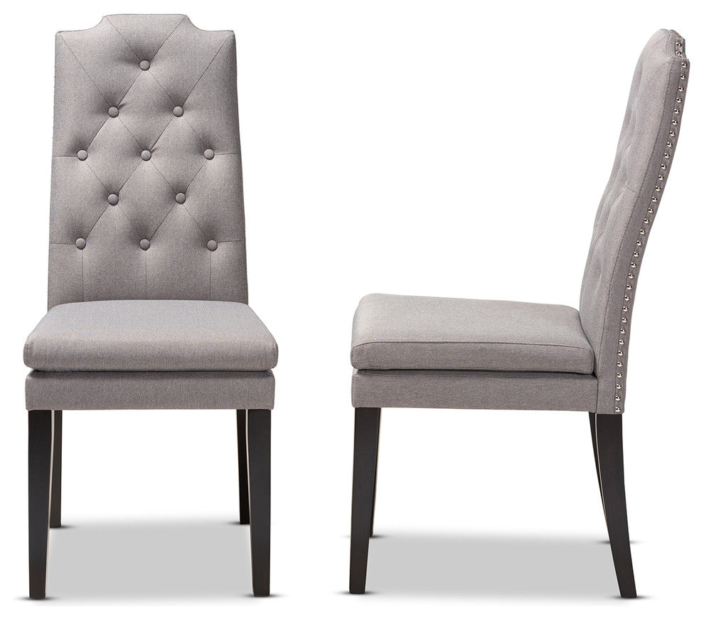Adela Contemporary Fabric Button Tufted Wood Dining Chairs, Set of 2, Gray
