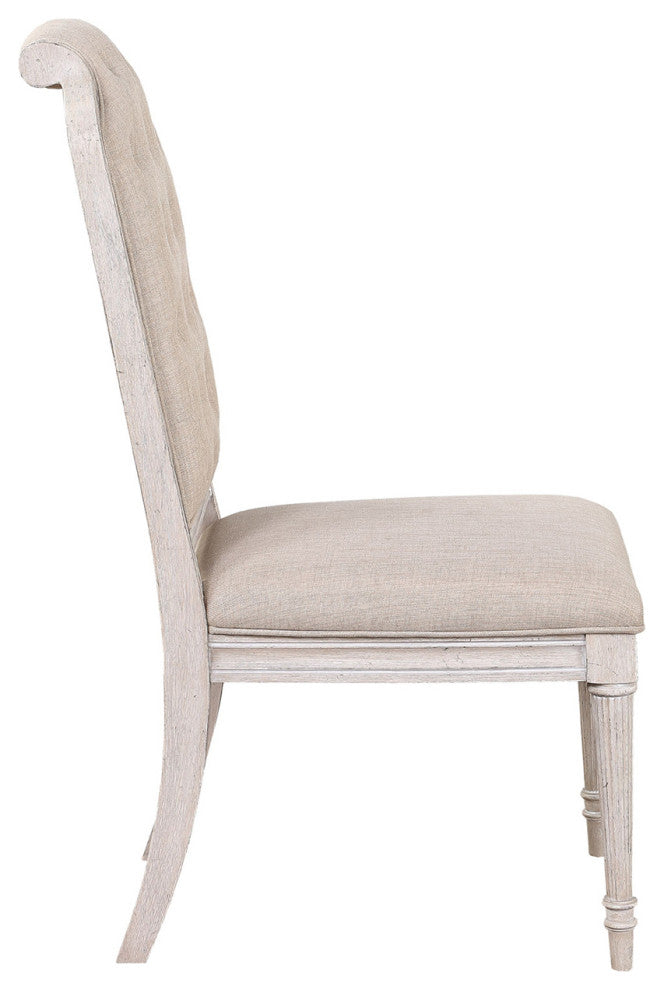 Set of 2 Upholstered Side Chairs in Antique Champagne Finish