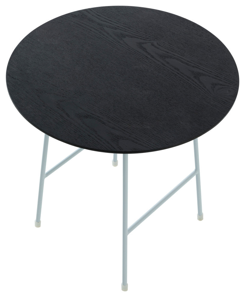 LeisureMod Rossmore Modern Round Side Table With White Steel Frame, Black