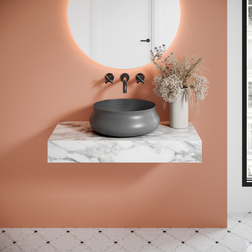 Lisse 17.5" Round Concrete Vessel Bathroom Sink, Dark Gray