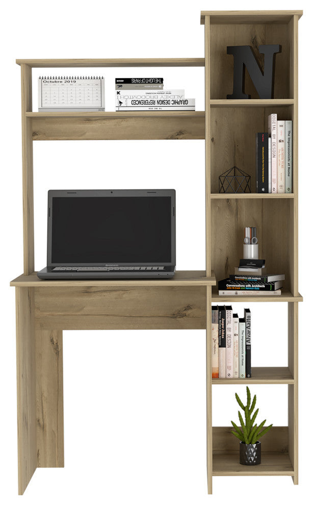 Nashville Desk, With 6 Shelves, Light Oak