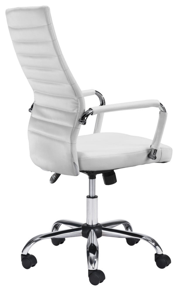 Computer Chair, Faux Vinyl Leather, Steel, White, Silver, Home Business Office