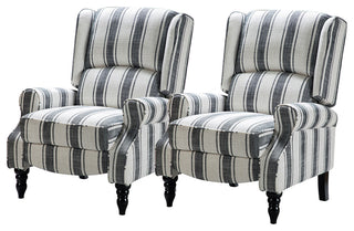 Modern Manual Wingback Recliner Set of 2, Stripe Black