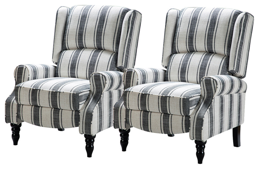 Modern Manual Wingback Recliner Set of 2, Stripe Black