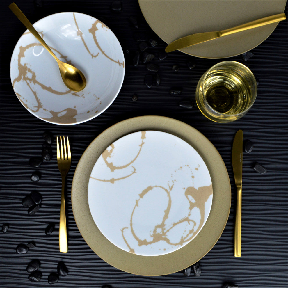 Euro Ceramica Nile 12-Piece Dinnerware Set, Service for 4, Opulent Luxor